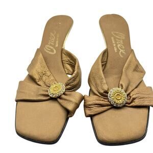 Onex Kitten Heel Mules Women SZ 38 Gold Retro Made in USA Rhinestone New No Box